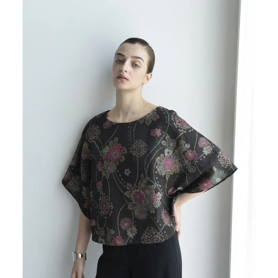 Kimono Print Mikawa Cotton Poncho Blouse