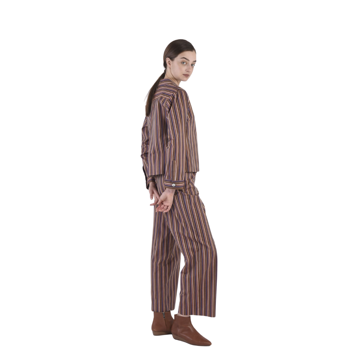 Pantalon large rayé en coton Mikawa