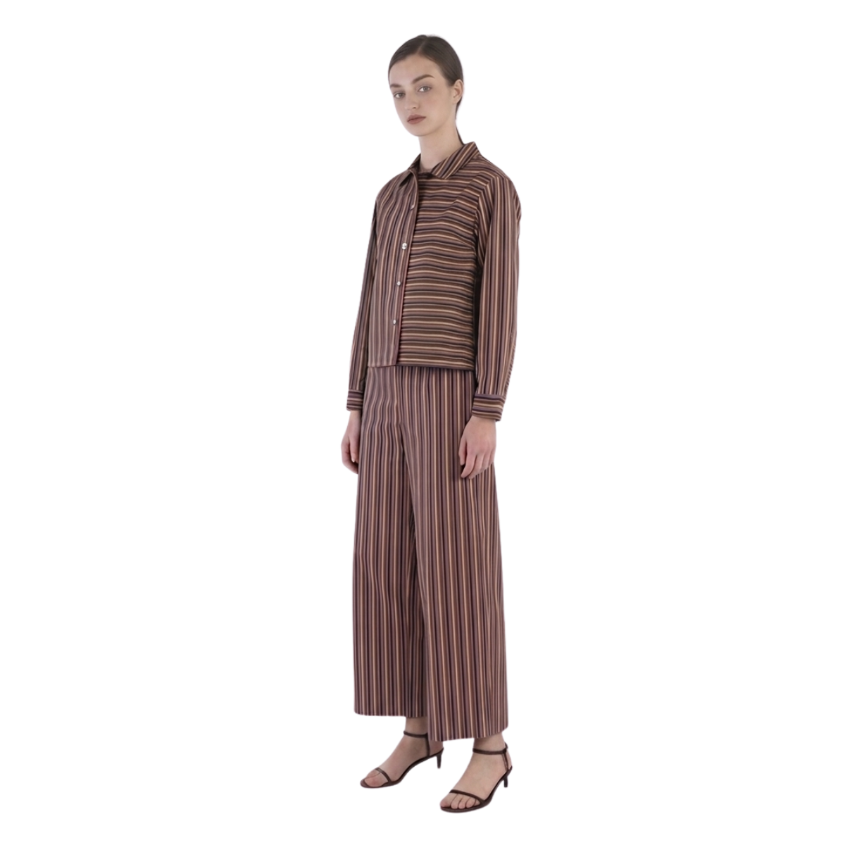 Pantalon large rayé en coton Mikawa
